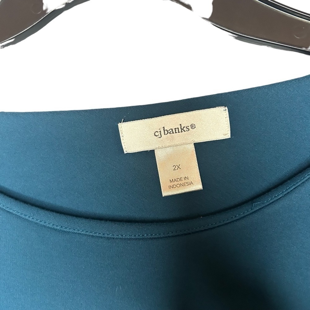 CJ Banks Teal Ponte Knit Tunic Top Women’s 2X Asymmetrical Hem - Picture 3 of 11